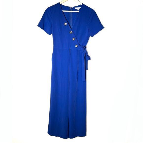 June & Hudson royal blue wrap style wide leg casual jumpsuit size small S B83 - Picture 1 of 4
